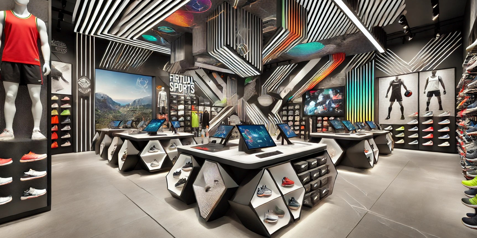 Banchi per attrezzature da palestra articoli sportivi, design ergonomico, illuminazione integrata, spazio per dimostrazioni