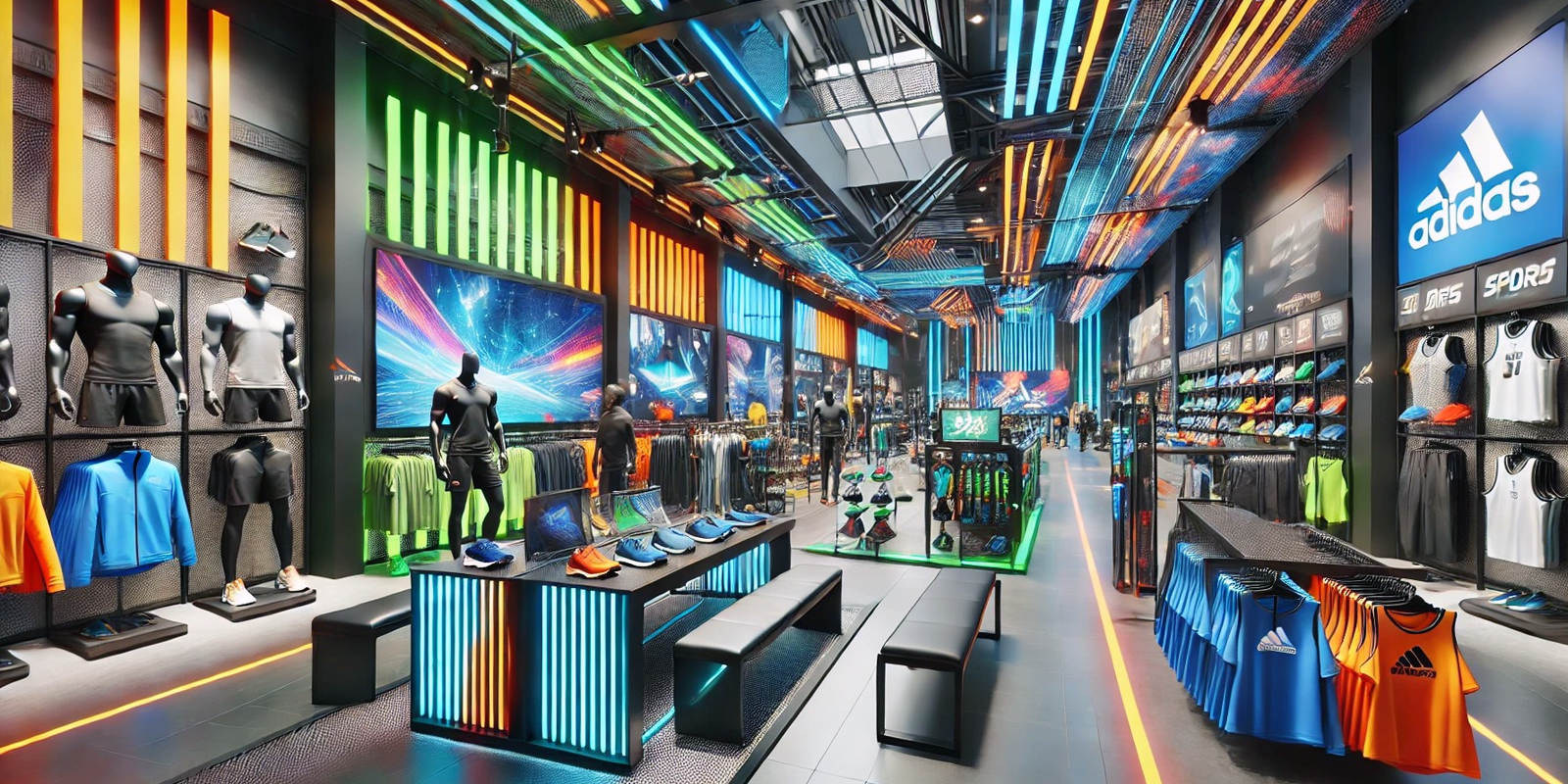 Banchi per consulenze personalizzate articoli sportivi, design ergonomico, illuminazione integrata, spazio per consulenze