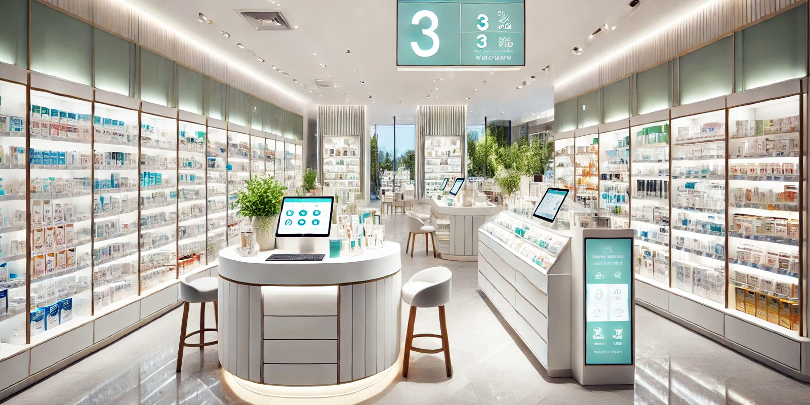 Banco farmacia su misura, design ergonomico, finiture di alta qualità, illuminazione integrata