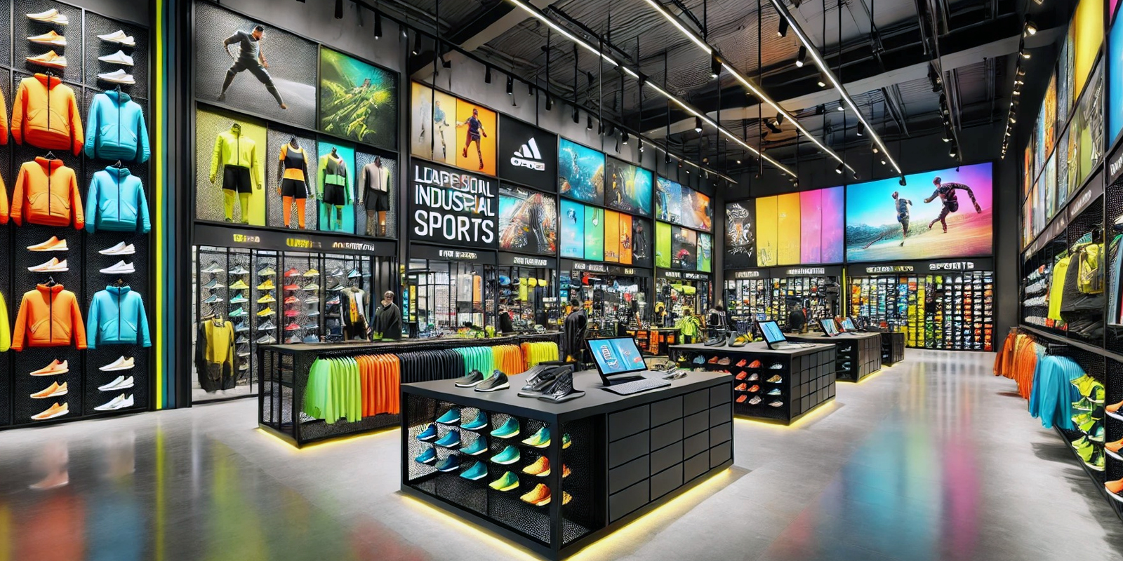 Espositori per abbigliamento sportivo articoli sportivi, design accattivante, illuminazione a tema, materiali di qualità