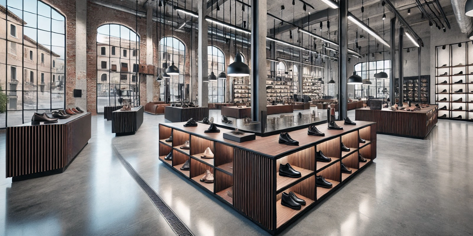 Espositori per accessori e borse calzature, design accattivante, espositori modulari, illuminazione a tema