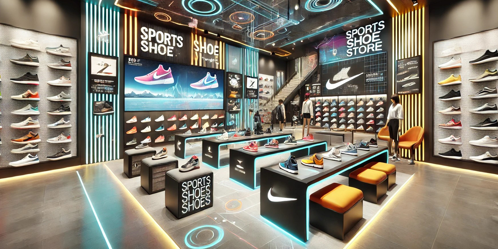 Negozio calzature arredato Markagency, design moderno e funzionale, ottimizzazione spazi, aumento vendite
