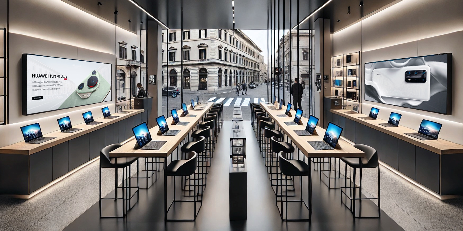 Negozio hifi arredato Markagency, design moderno e funzionale, ottimizzazione spazi, aumento vendite