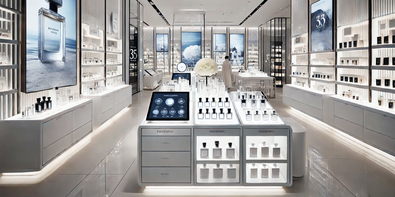 Negozio profumeria arredato Markagency, design moderno e funzionale, ottimizzazione spazi, aumento vendite