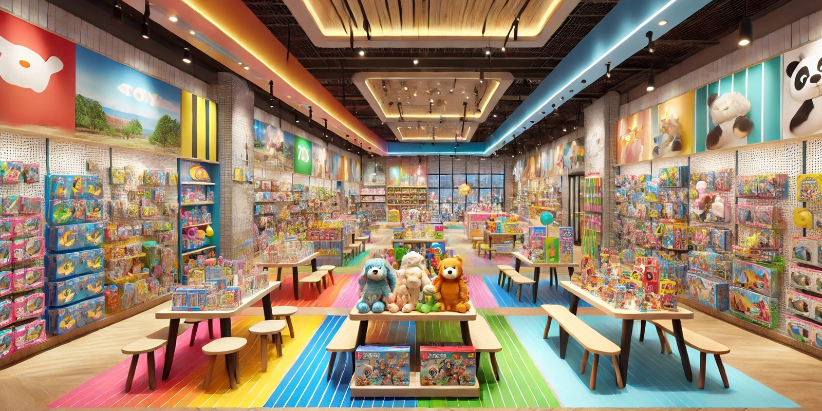 Scaffalature per peluche e bambole giocattoli, esposizione prodotti, illuminazione a LED, materiali resistenti e facili da pulire.