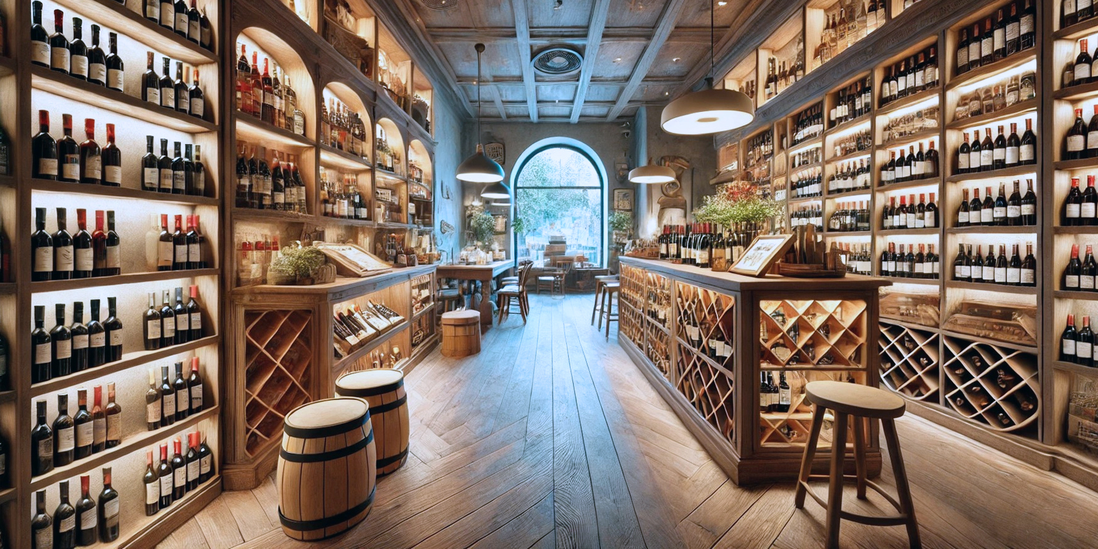 Espositori in legno su misura per bottiglie di vino in enoteca