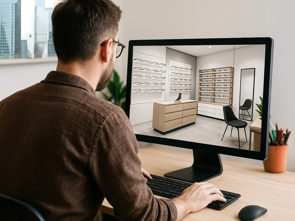 Interior designer che progetta arredo negozio