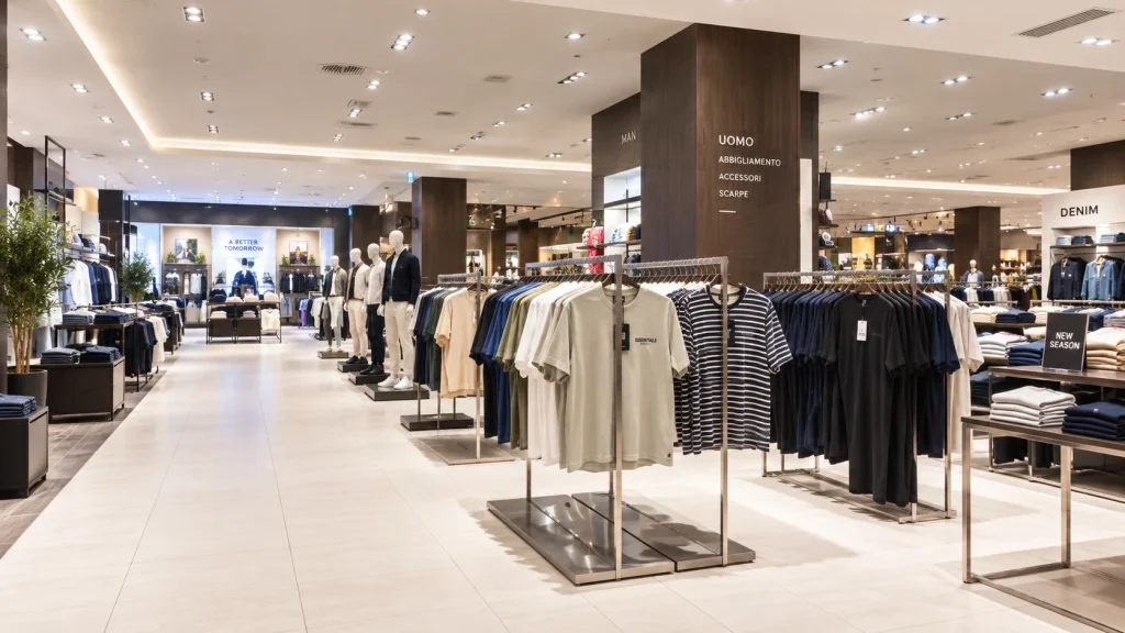 Arredamento negozio layout centro commerciale ingresso e cassa